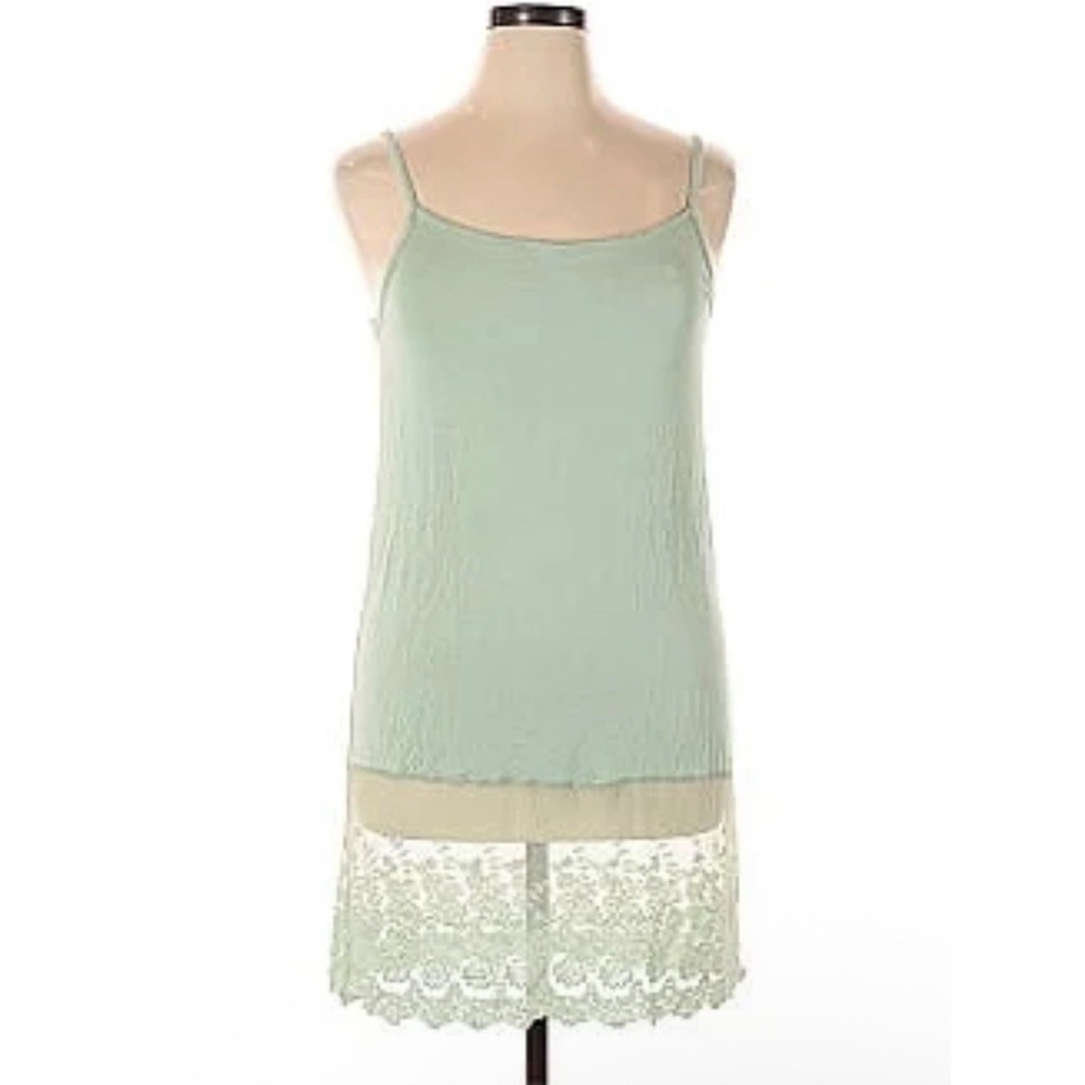 NWT ODDI Tank Dress Green Slip Floral Lace Hem Tunic Extender 1XL‎ Summer Sheer